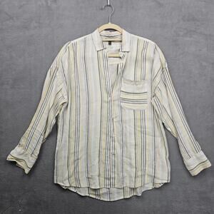 ATM Linen Blend Striped Button Down Shirt Coastal Minimalist Layering Size XS